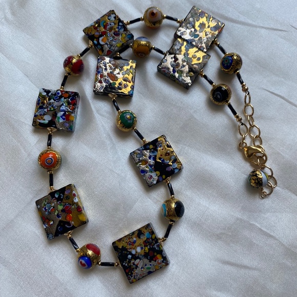 Klimt-inspired Murano Glass, Venetian Bead Necklace BNWT - Picture 1 of 6